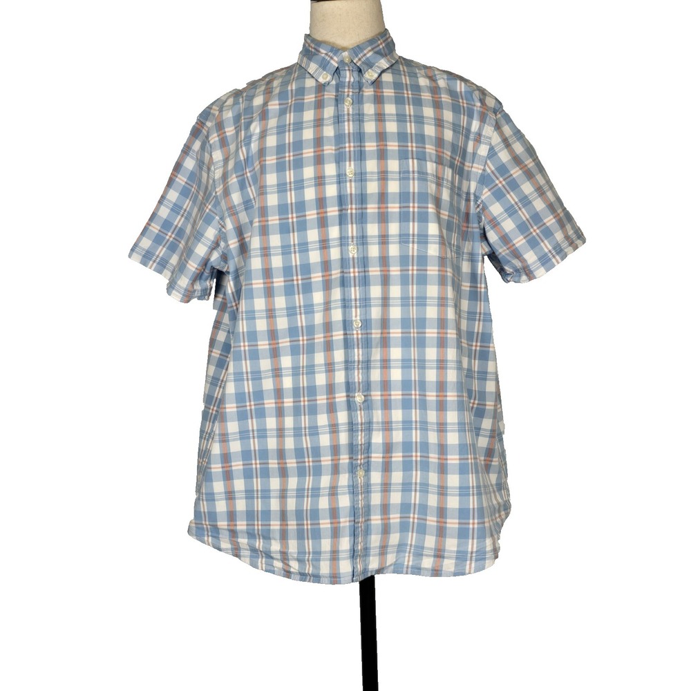 Foundry Comfort Stretch Mens Shirt Blue & Orange Plaid Short Sleeve Size 2XL